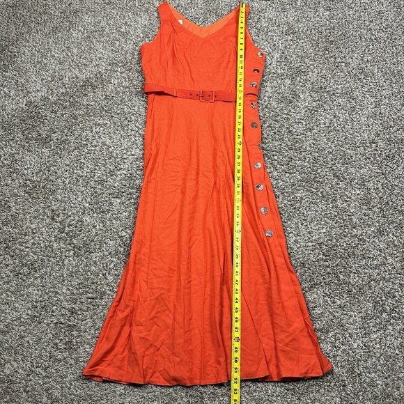 Vtg Claude Rene Orange Linen Side Button Sleeveless Dress Maxi Belt Sz 14 New - Picture 10 of 15